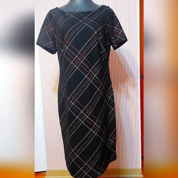 Kasper Plaid Sheath Midi Dress  Effortless Officewear Preppy Vibes Dark Academia - Picture 1 of 9